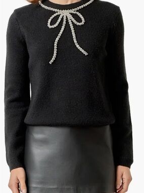 English Factory Rhinestone Bow Black Sweater Medium
